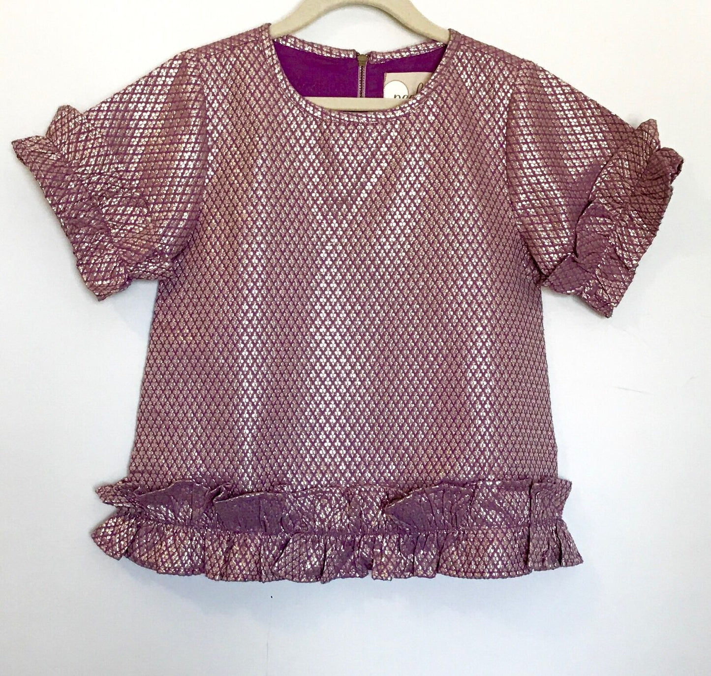 Peek Lilac And Gold Ruffle Top. NWT Age XS (2-3) Price $23.98 (Retail $48)