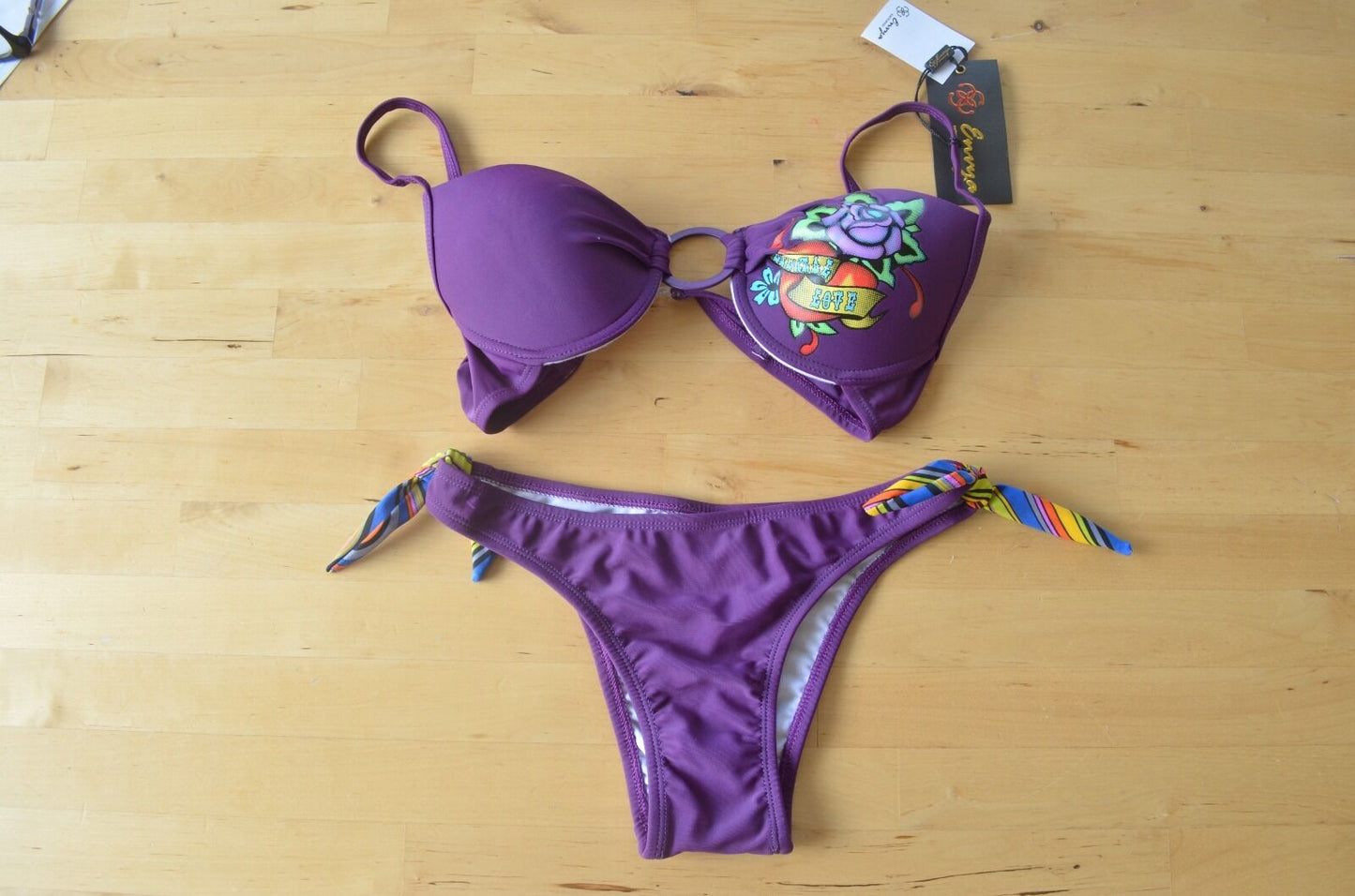 Envya Purple Bikini.Rose Heart Picture NWT Size S. PRICE $28