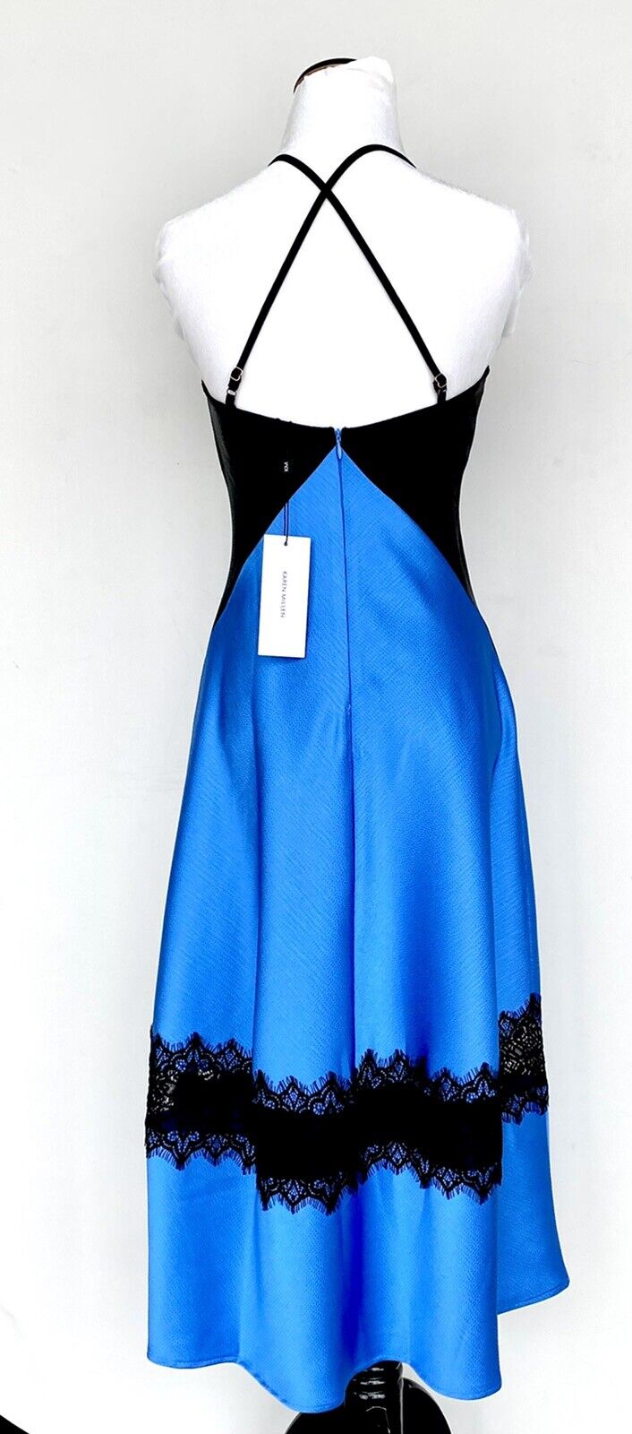 Karen Millen Hammered Satin & Lace cocktail dress US 2 Retail $248 Price $169