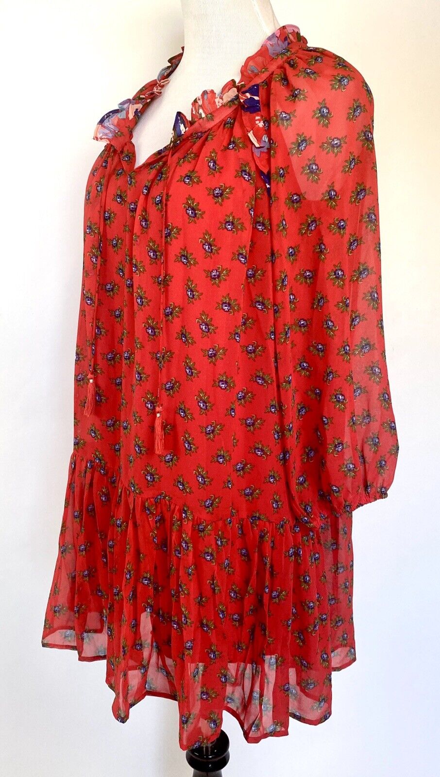Beltaine Red Boho Gauze Peasant Style Dress Retail $188 Price $48 S NWT