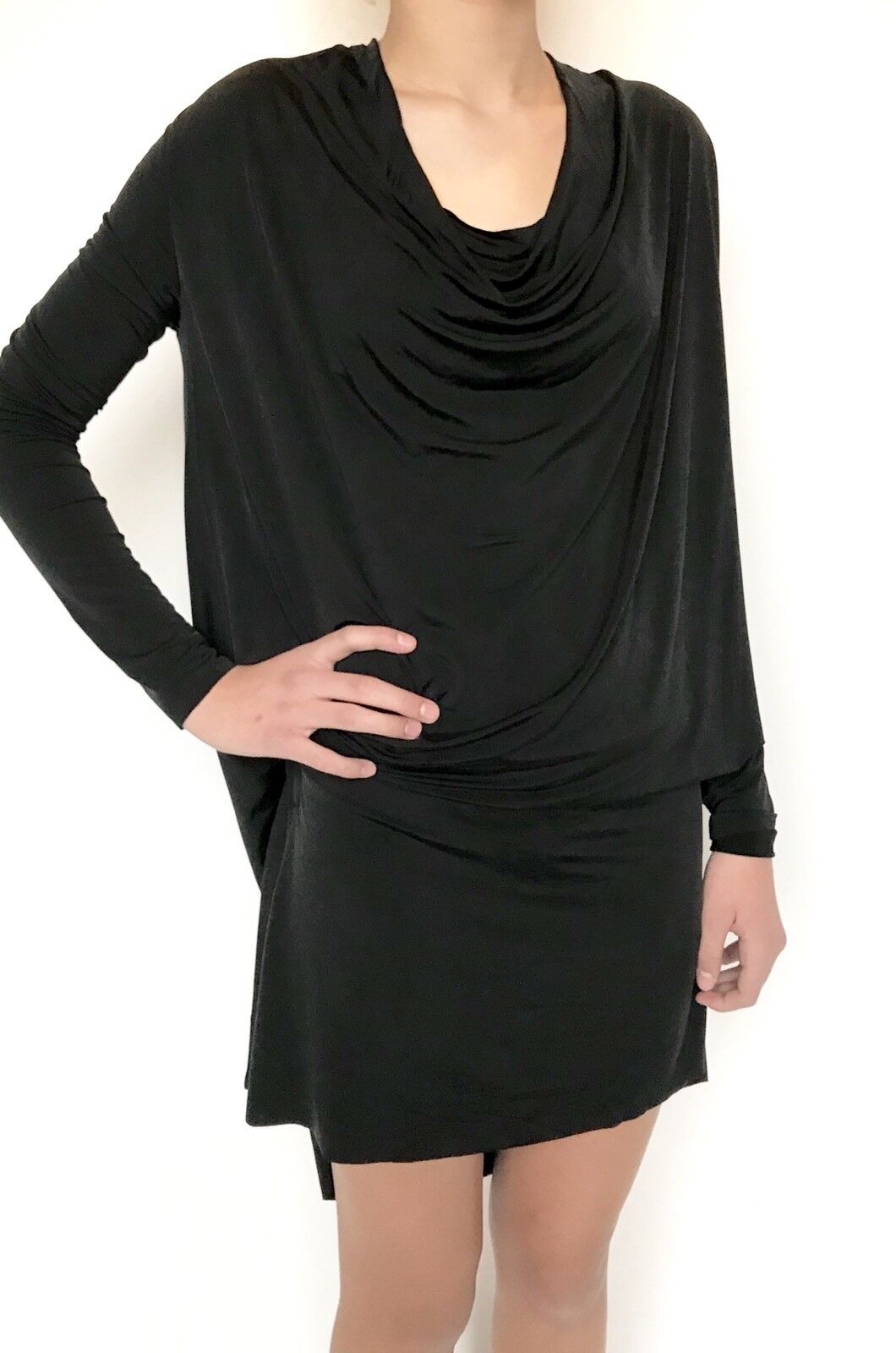 AllSaints Amei LS Black Dress. Retails $215 Price $98 NWT Silky Stretch Size S
