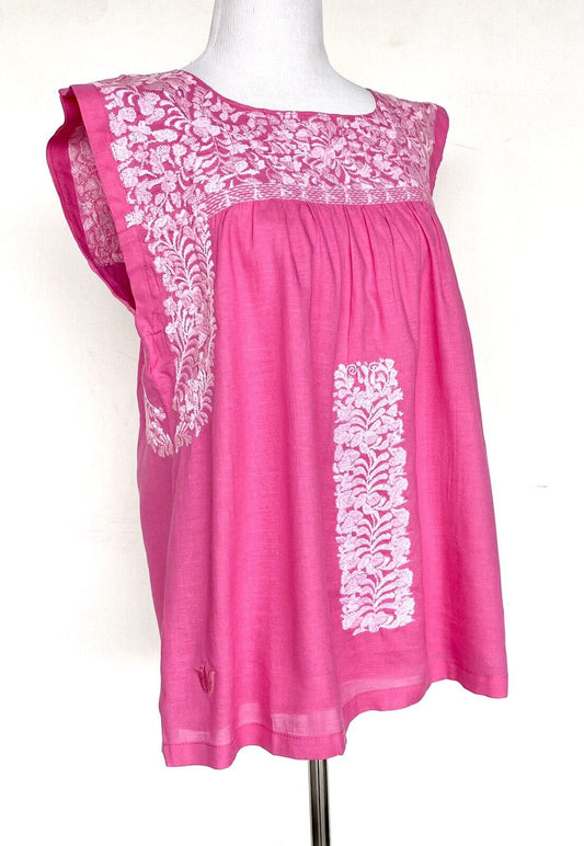 J Marie embroidered Devyn Linen top L Retail $102 Price $56 Pink