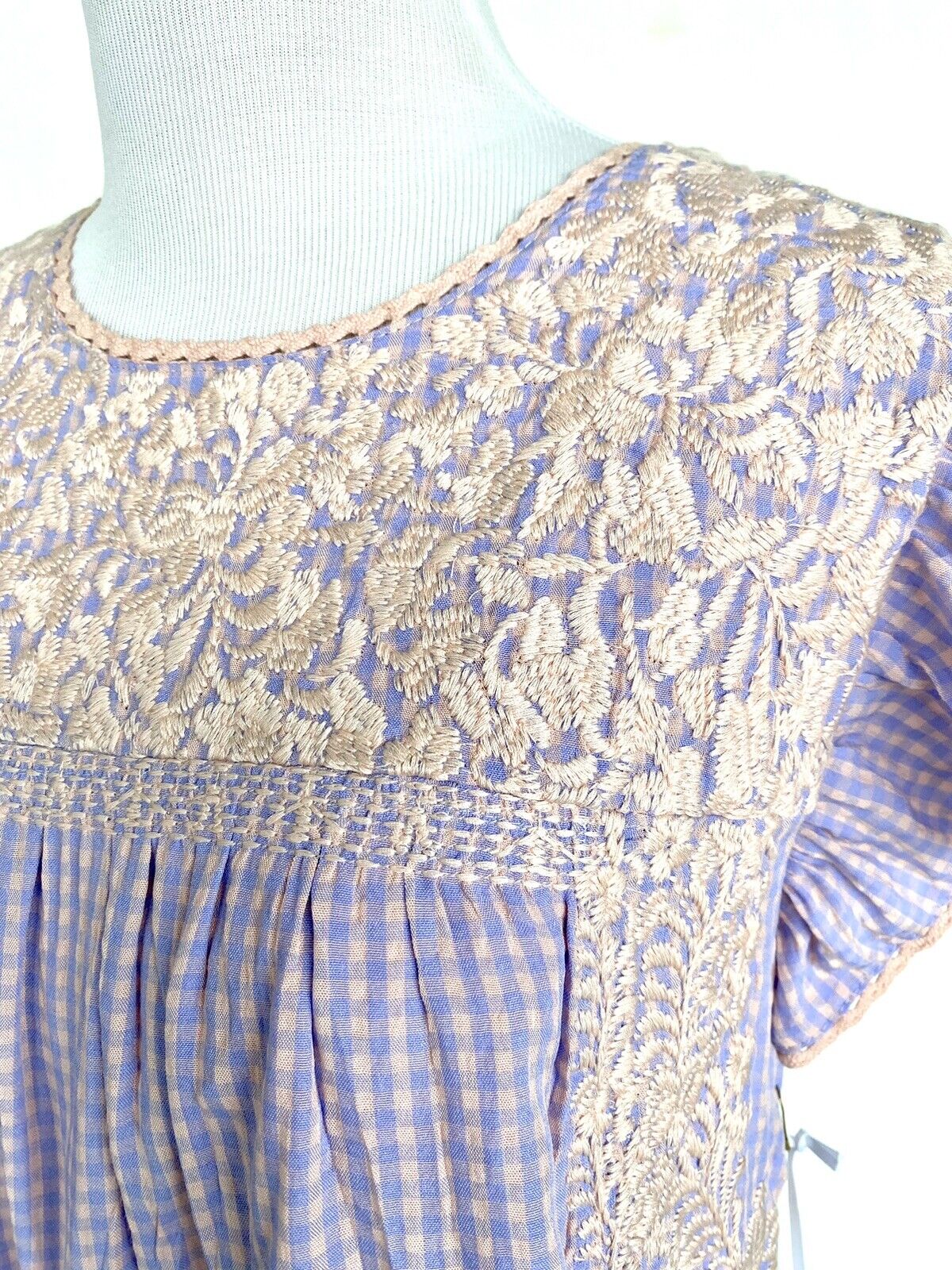 J Marie embroidered Brynlee Gingham Top size XS Retail $106 Price $56
