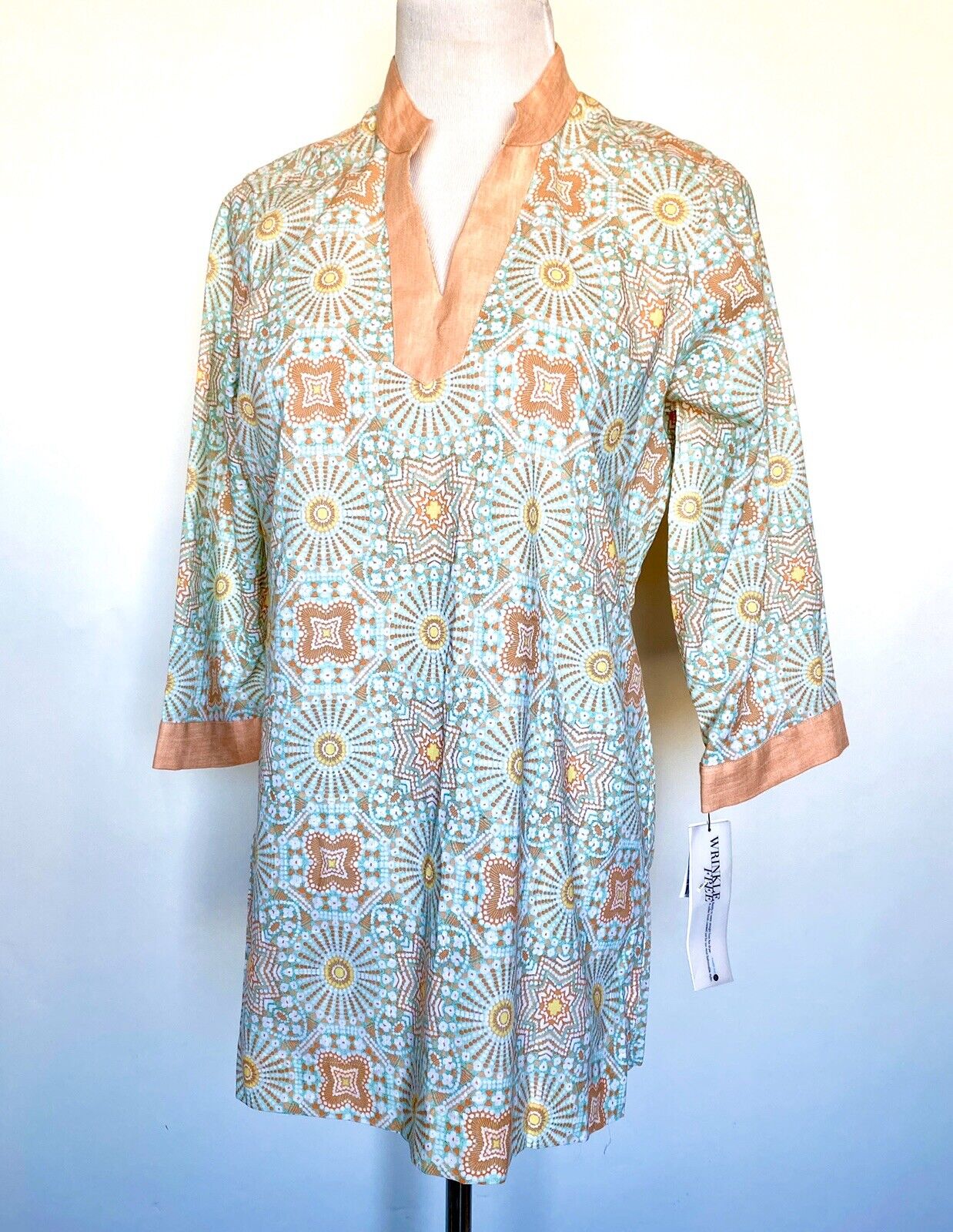 Green & Peach Beach 3/4 Sleeve Tunic Retail $89 Price $35  NWT Sz 6 Cotton Linen