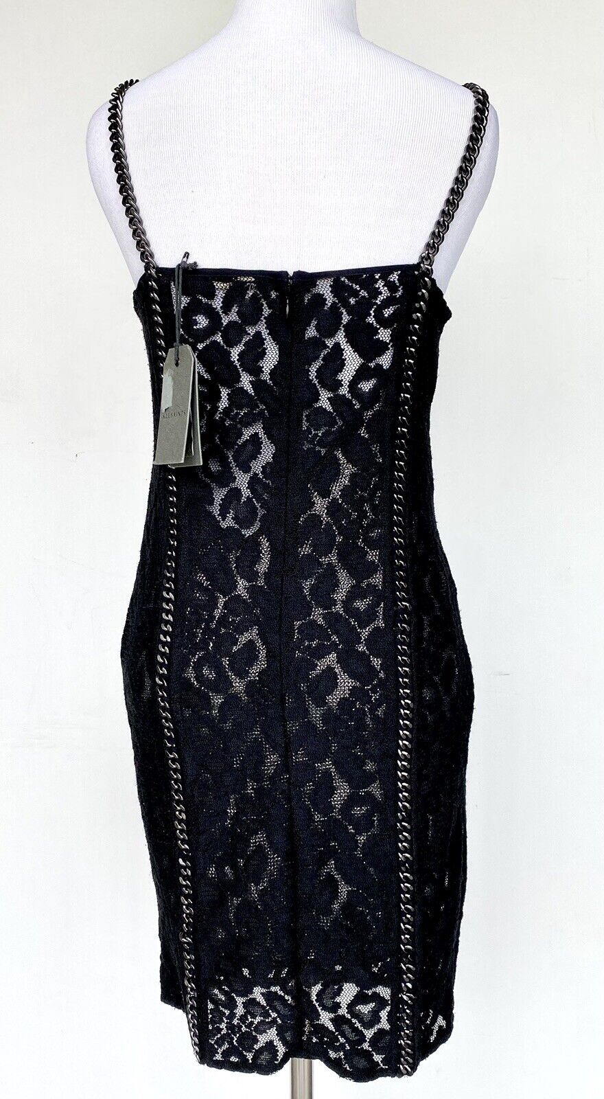 Allsaints Black Asha Chain & Lace Dress Size 0 Retails $505 Price $169 NWT
