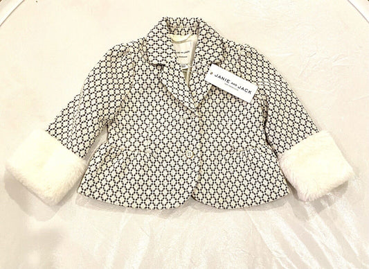 Janie And Jack Faux Fur Trim Gold Thread Jacket 12-18 M NWT Retail $69 Price $44
