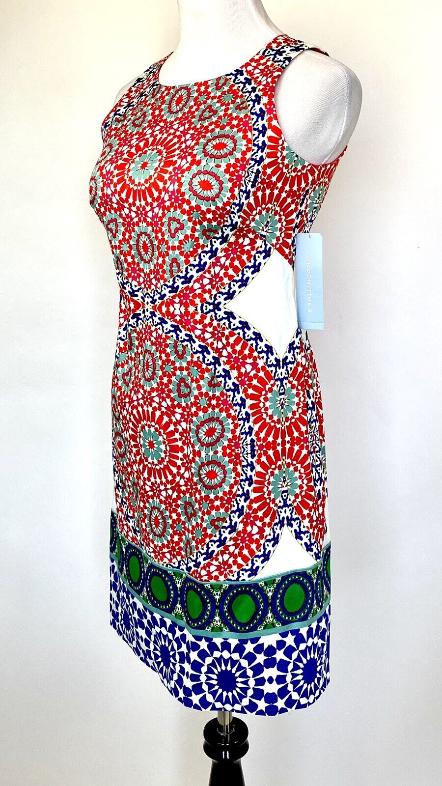 London Times Red/Orange Print Sleeveless Shift Dress Retail $75 Price $42 NWT 2