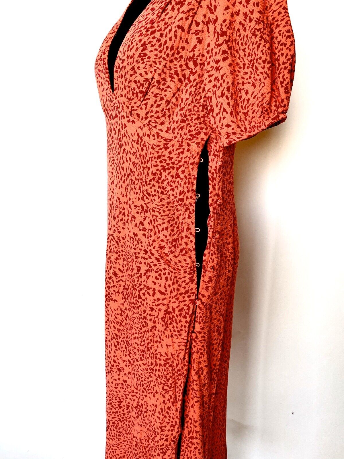 Free People Flame Red Boho Midi Dress Leopard Sz 0 Retail $168 Price $89 NWT