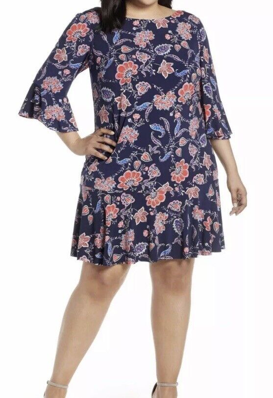 Eliza J Bell Sleeve Scoop Back Floral Dress Retail $128 Price $64 20W NWT