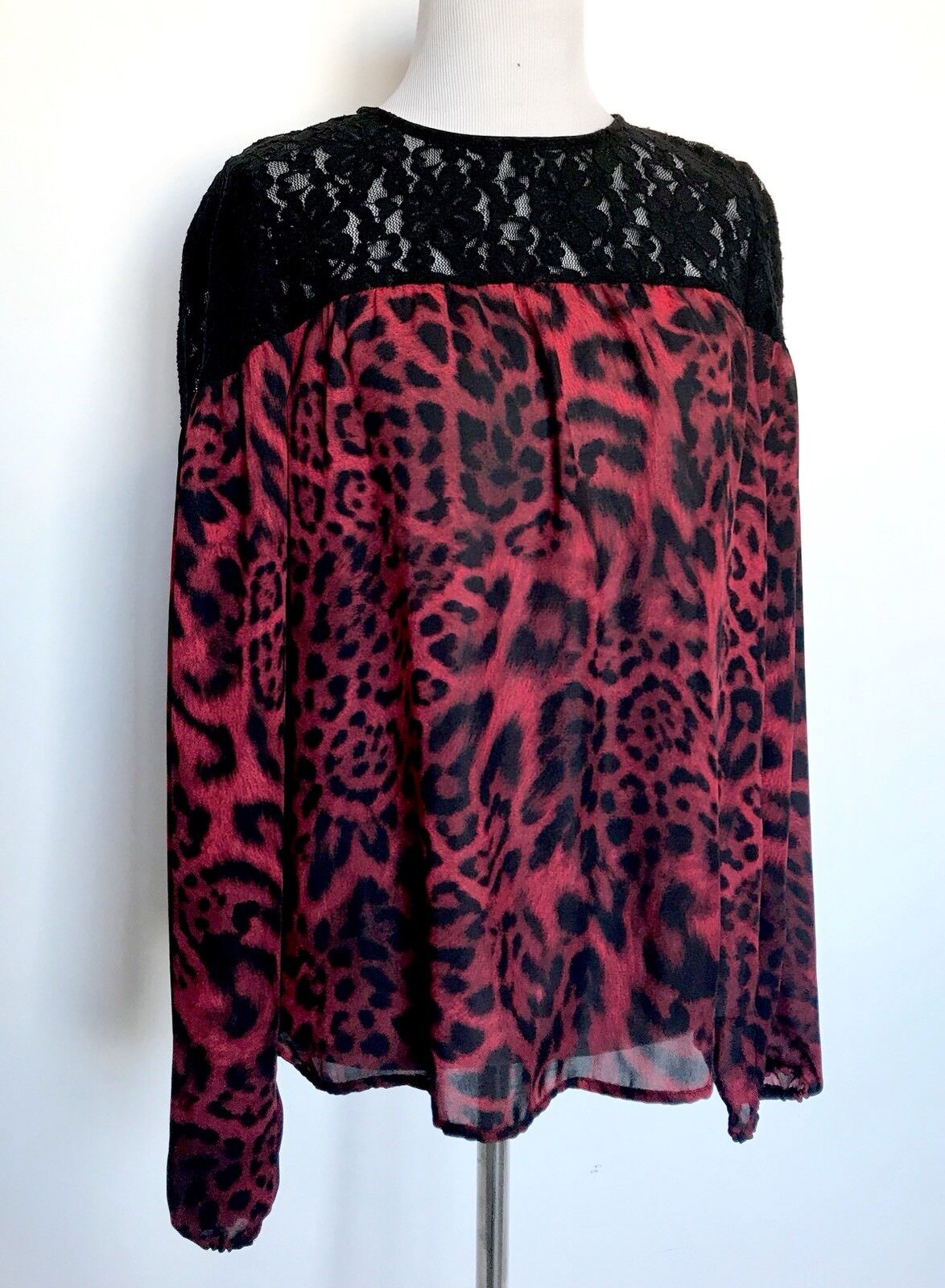 Michael Kors Lace & Leopard Top Red & Black NWT Retails $130 Price $$56 Size S