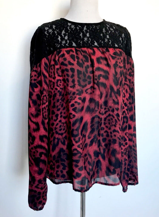 Michael Kors Lace & Leopard Top Red & Black NWT Retails $130 Price $$56 Size S