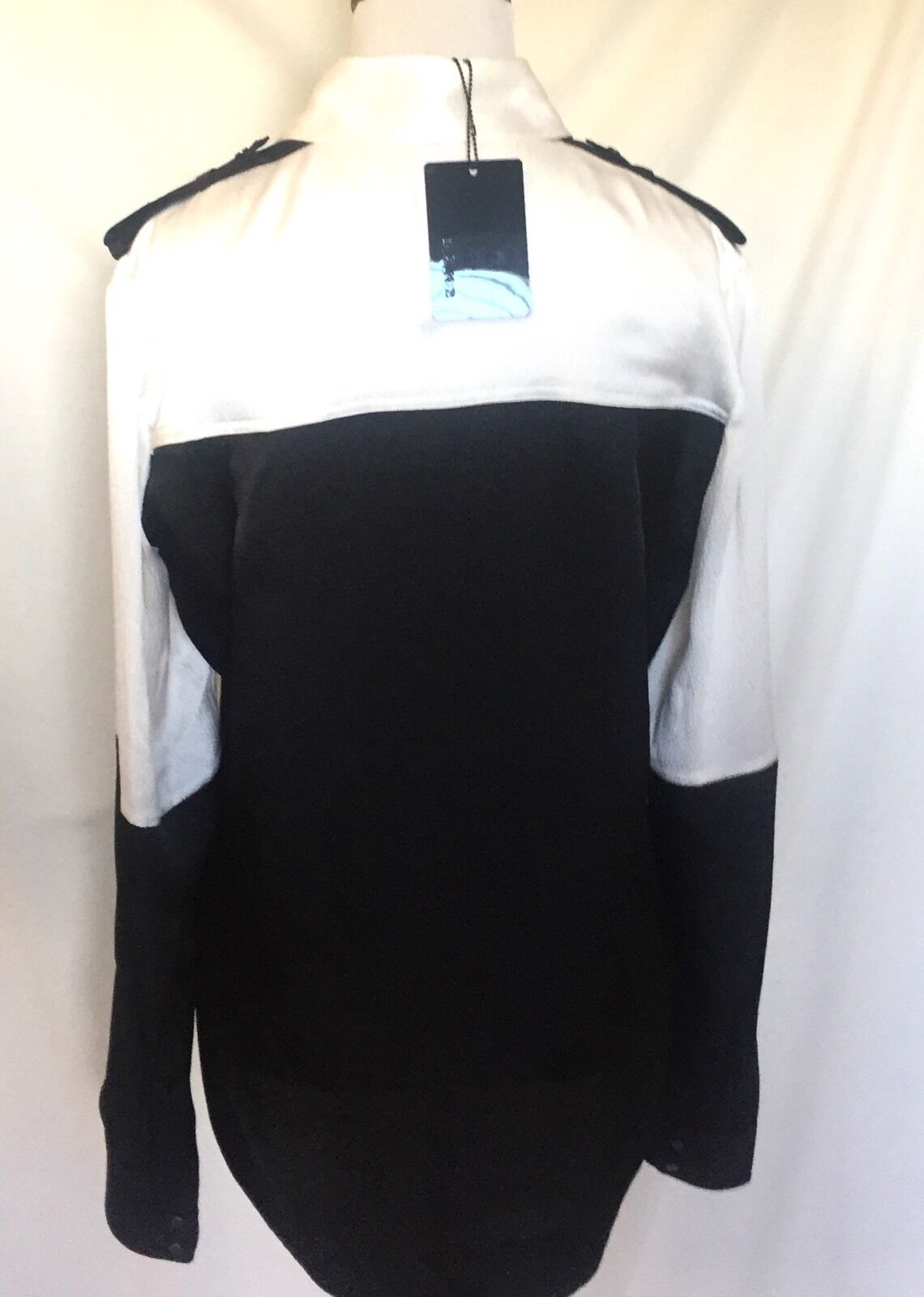 L.A.M.B Gwen Stefani Silk White & Black Shirt Size 4 NWT Price $88