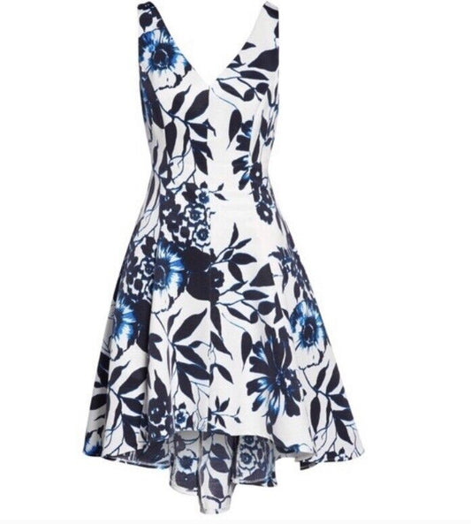 Eliza J  Blue & White Floral Dress. Hi-Lo Skirt NWT Retail $188 Price $88 Size 6