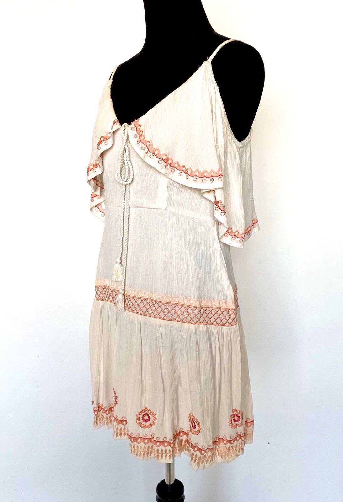 Anthropologie Rahi Cali Boho Embroider Ivory  Dress Retail $108 Price $29 M NWT