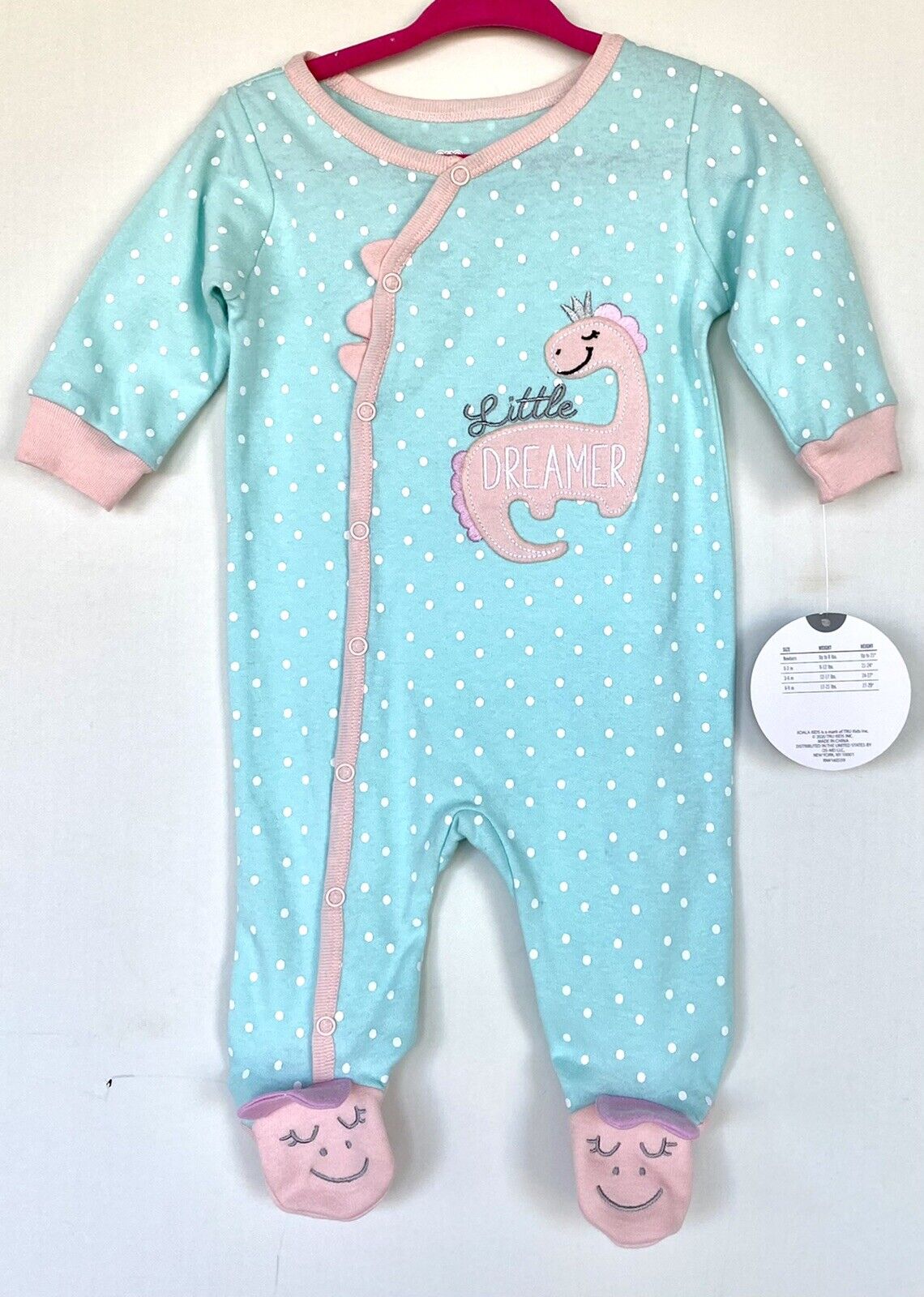Koala Kids Baby Dinosaur Sleepsuit Pink & Mint 0-3 Months Price $22