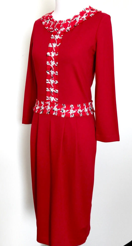 Carolina Herrera Red Dress With Wool Trim Retails $385 NWT Price $178 Size XS