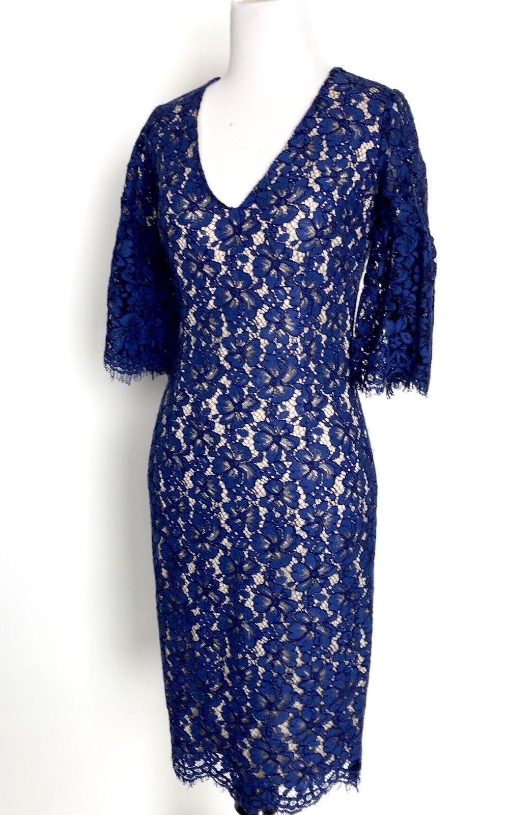 Alexia Admor Blue Lace Dress. Ruffle Bell Sleeve. Retail $265. Price $125 XS NWT