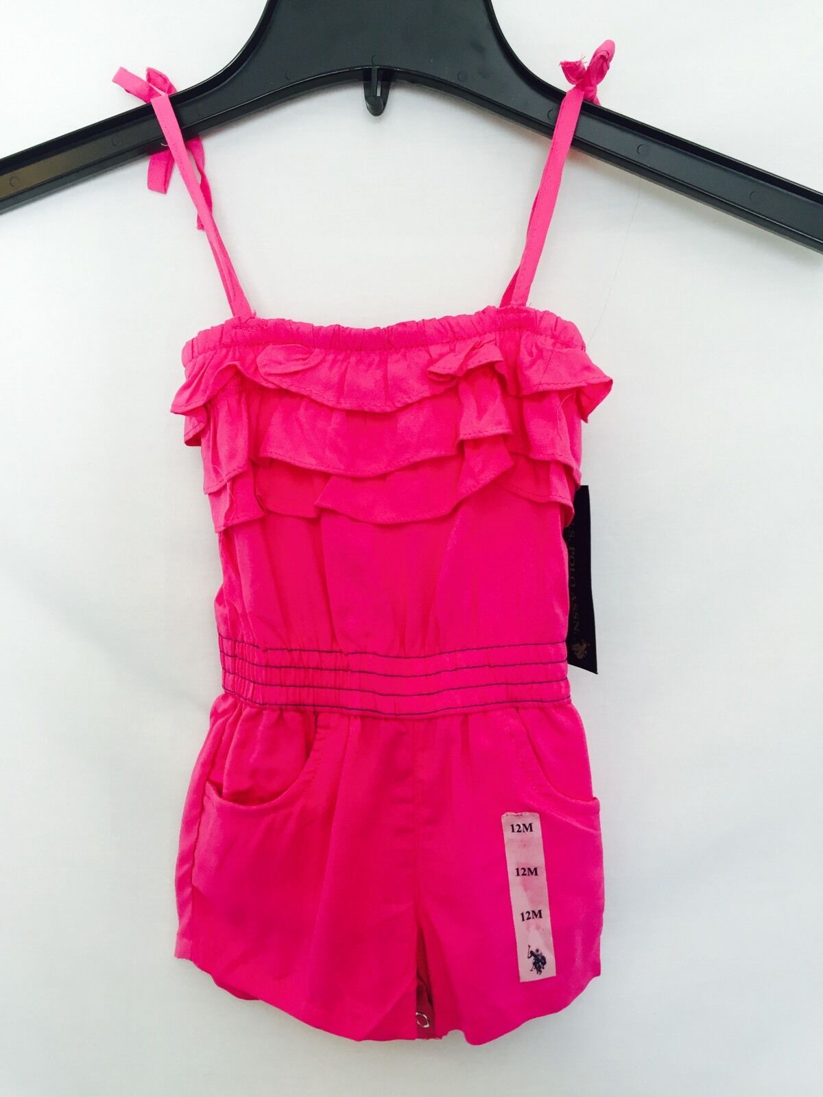 U.S. POLO ASSN. Ruffle pink short Romper. NWT Age 12 M Retails $30 Price $12.50
