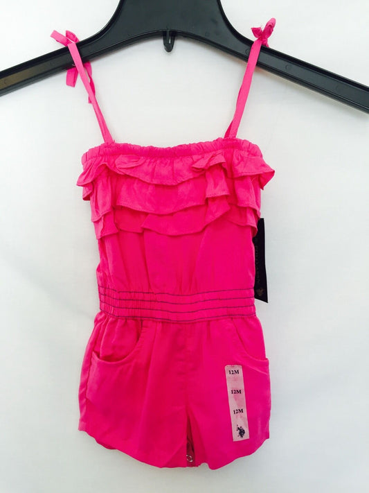 U.S. POLO ASSN. Ruffle pink short Romper. NWT Age 12 M Retails $30 Price $12.50