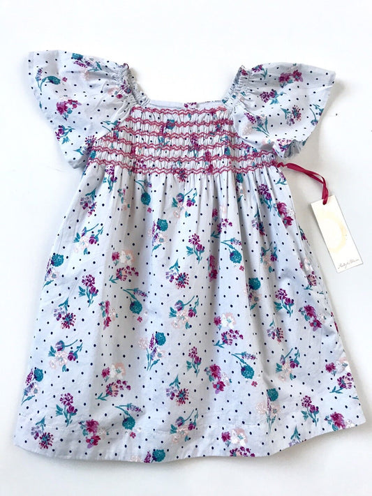 NEW Ruby & Bloom Grey Polka Dot Floral Smocked Dress. Retail $45 Price $29 Age 5