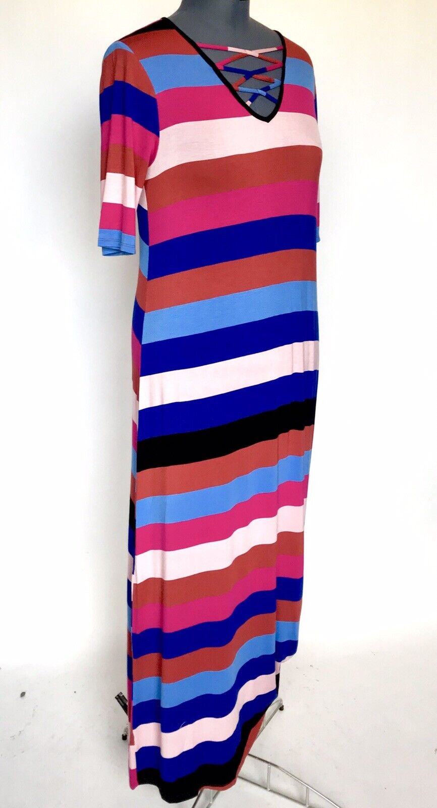 Spense Stripe Stretch Knot Hem Dress. Size L NWT Price $43
