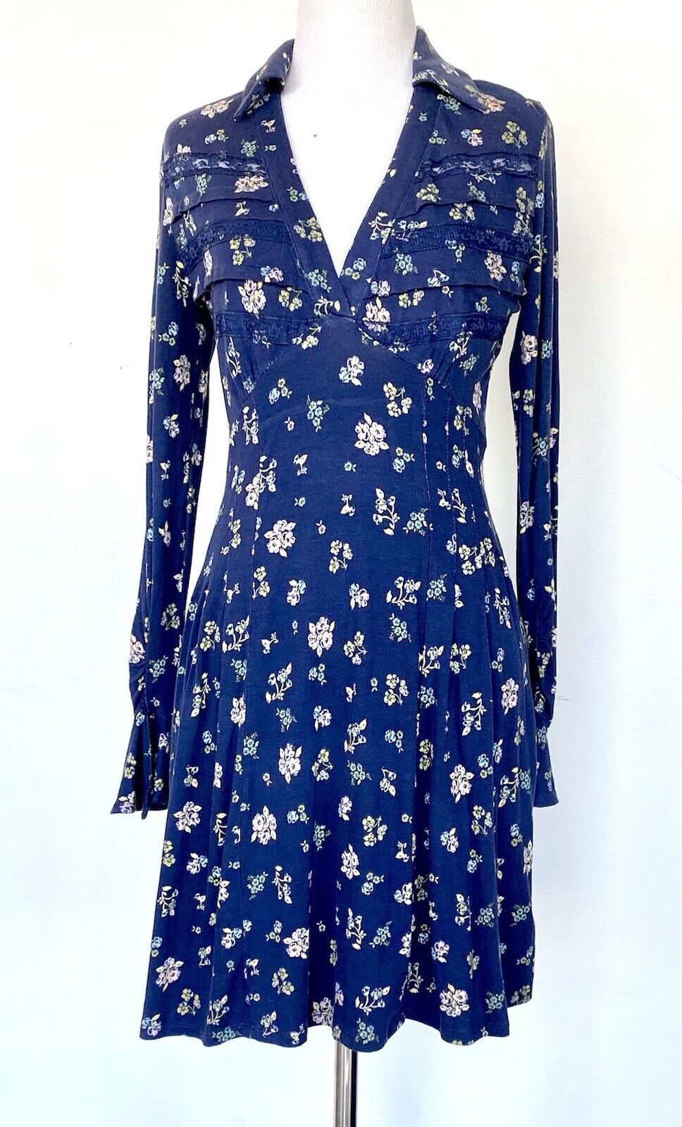 Free People Floral Collared Dress Sz XS Retail $128 Price $76.80 NWT Stretch