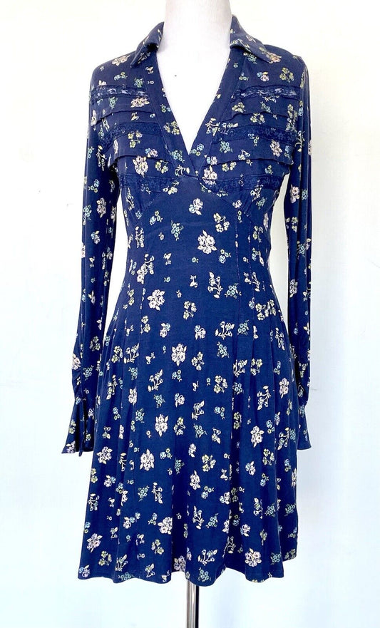 Free People Floral Collared Dress Sz XS Retail $128 Price $76.80 NWT Stretch