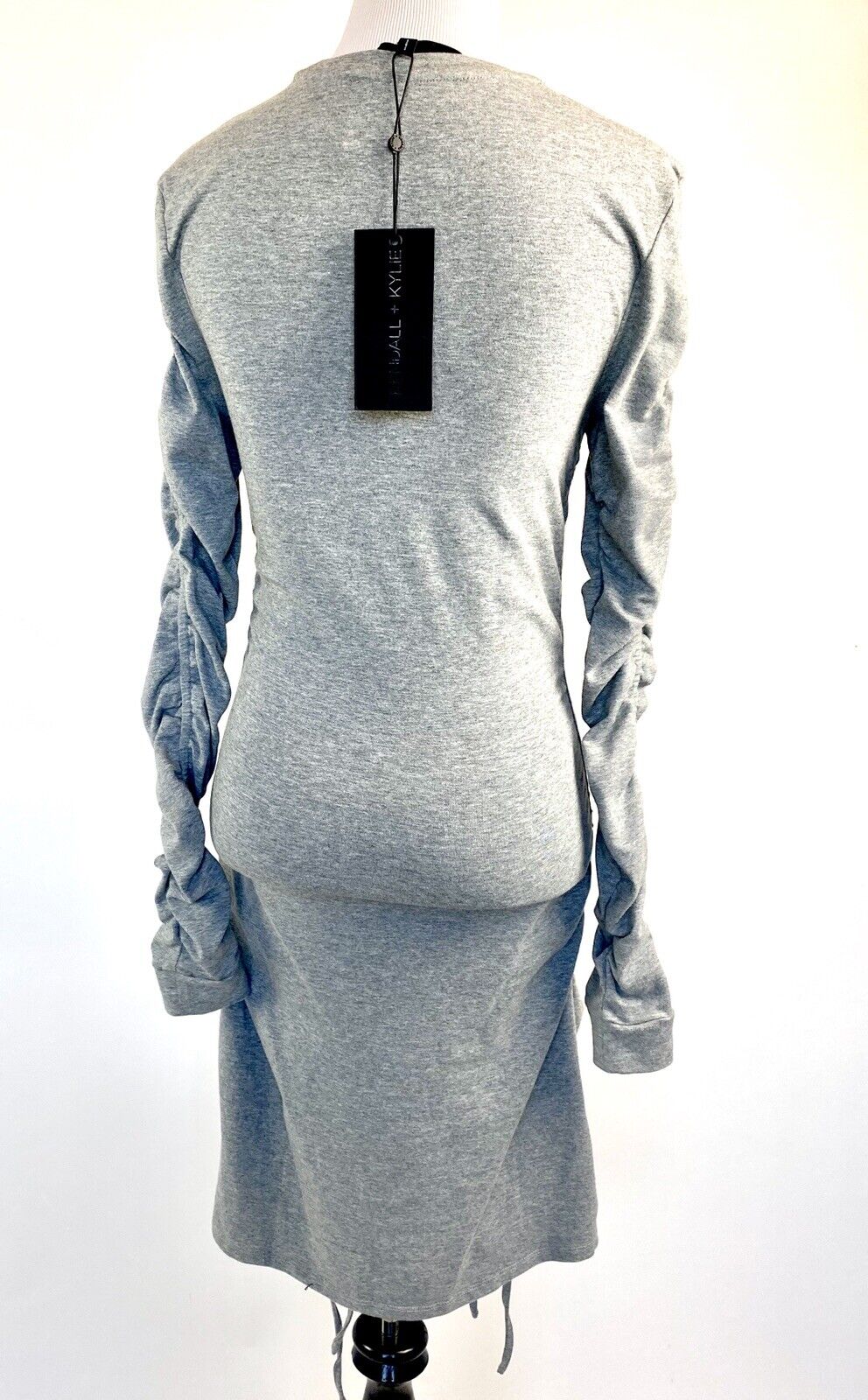 Kendall + Kylie Grey Ruched LS Stretch Dress S Retail $118 Price $72