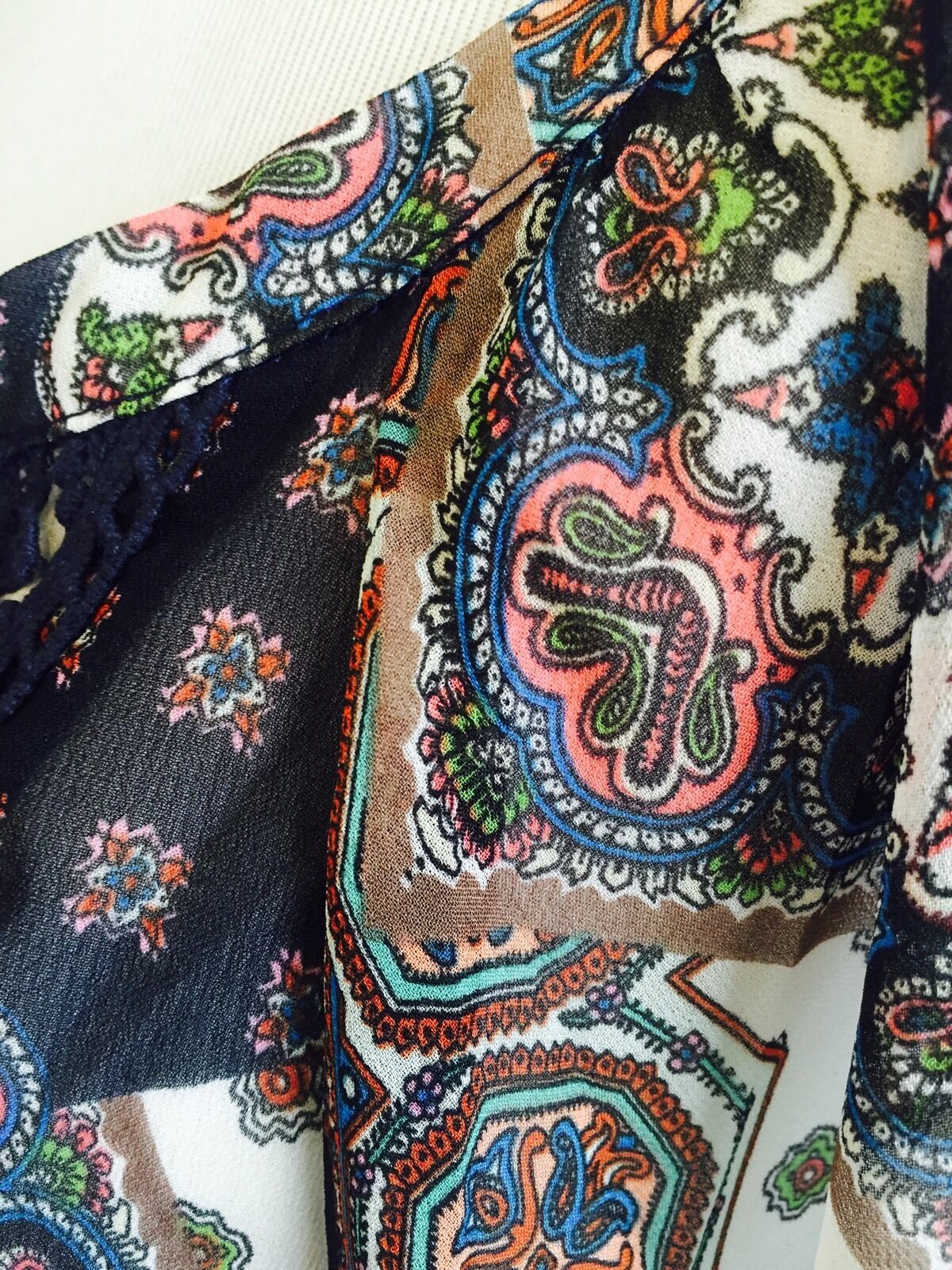 ARK & CO Boho top with Blue crochet detail. NWT Size M. Retails $78 Price $22