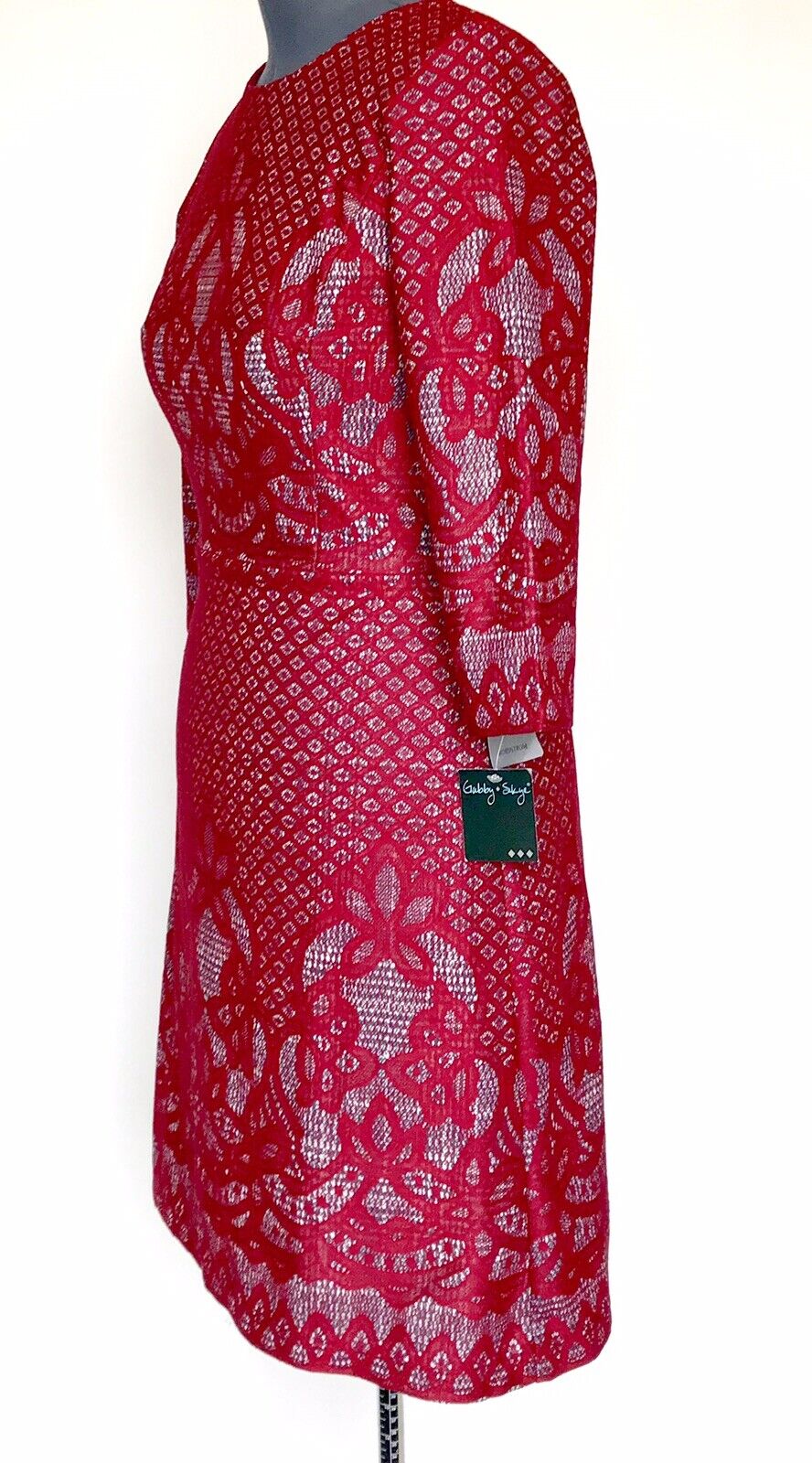 Gabby Skye Mock Lace Dress Ruby Red Black Ivory Retail $98 Price $44 Size 10 NWT