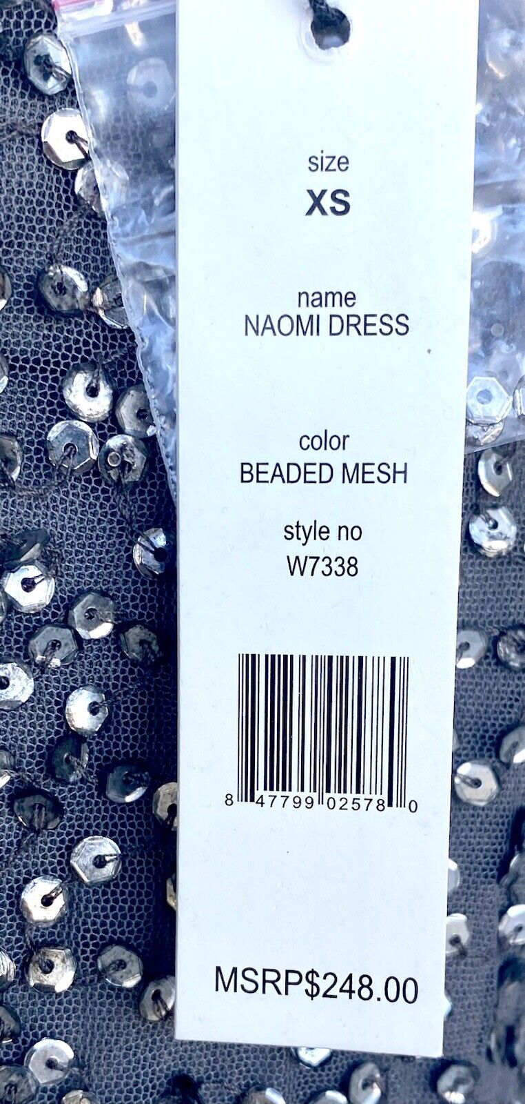 Hutch sequin dress mesh / Net Retails $248 Price $99 Size XS NWT silver gray