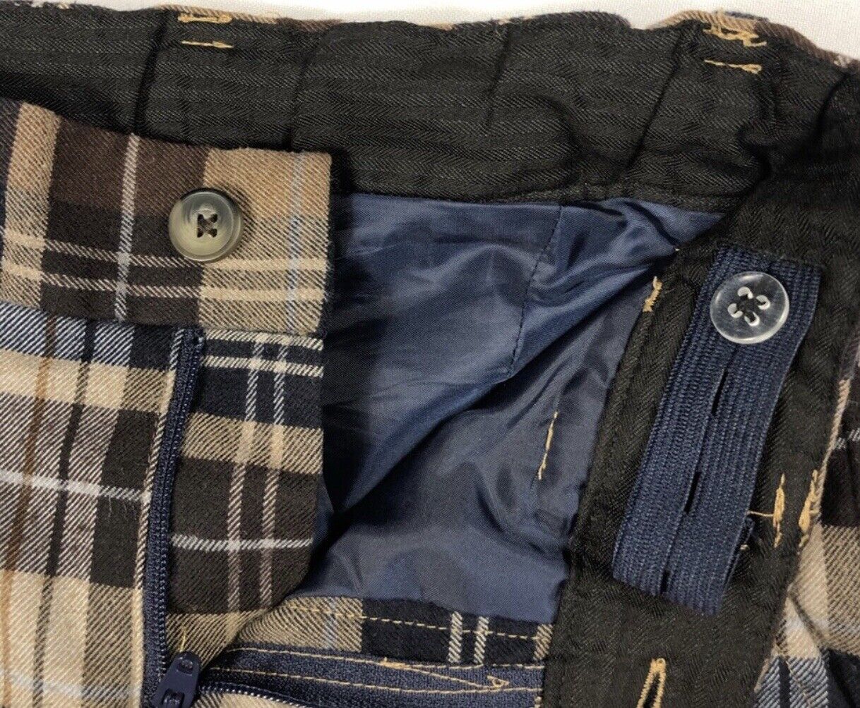 Janie And Jack Tan Brown &Navy Plaid Pants 12-18 M NWT Retail $59 Price $32