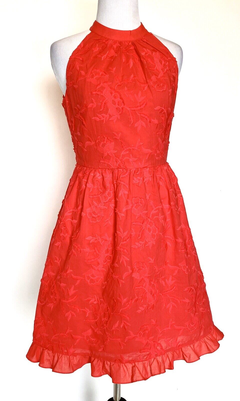 Ted Baker Halterneck Frill Embroidered Dress 1 (US 0-2)Retail $349 Price $115