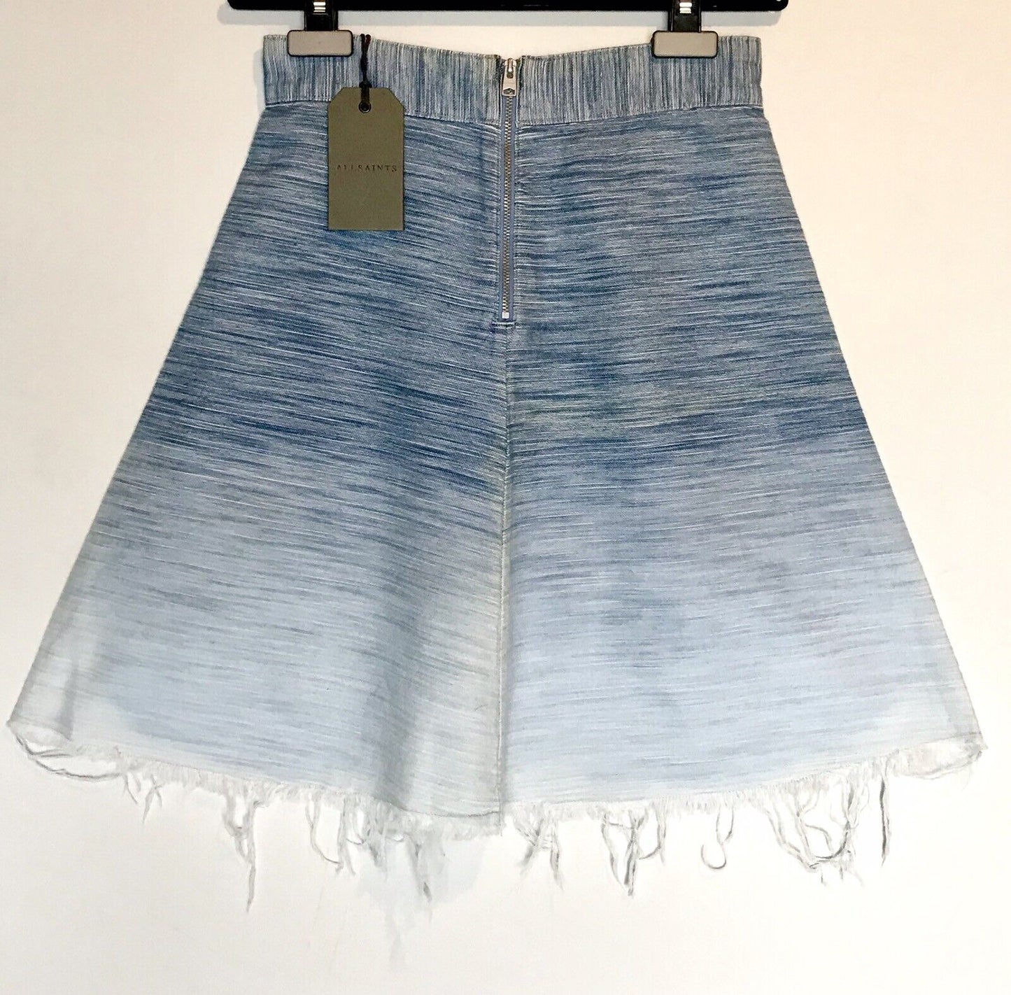 AllSaints Blue Jina Frayed Skirt NWT Size 0 Retails $160 Price $79 NWT