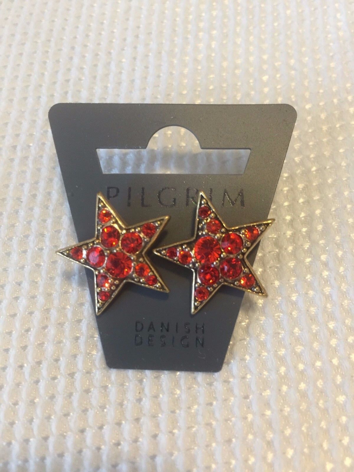 Pilgrim Jewelry Gold Plated Red Swarovski Crystal Star Earrings NWT Price $14