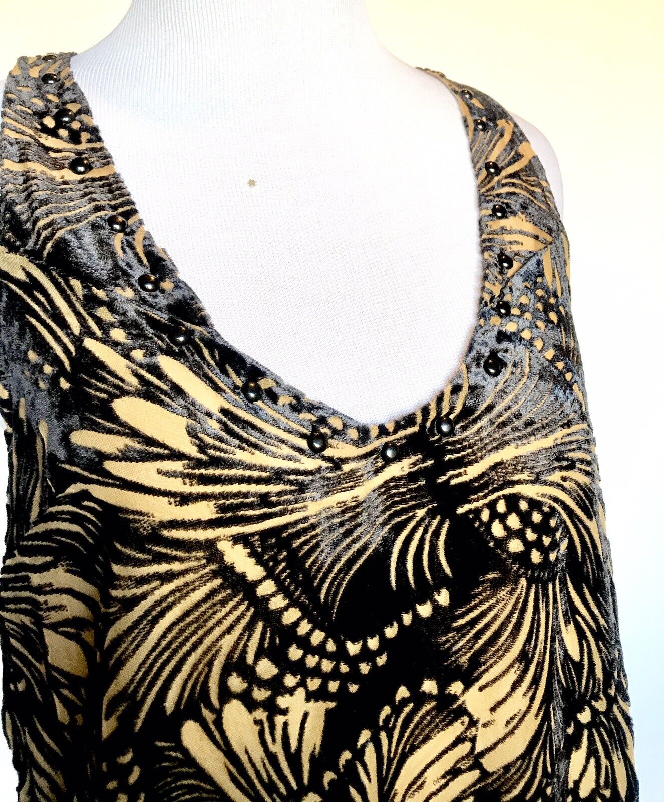 Free People Burnout Velvet Minidress XS Black & Tan Retail $148 Price $46