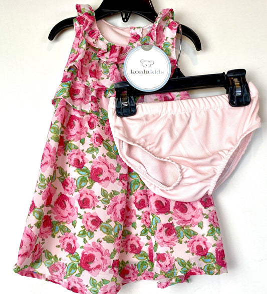 Koala Kids Baby 2 Pc Pink Flower Dress & Panties 6-9 Months NWT $23