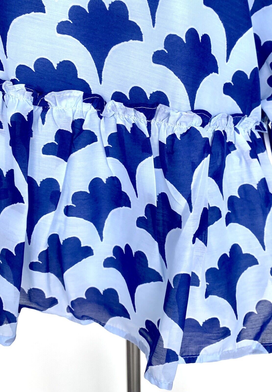 J Marie Pippa LS Ruffle Top size XS Blue Fan Retail $92 Price $49