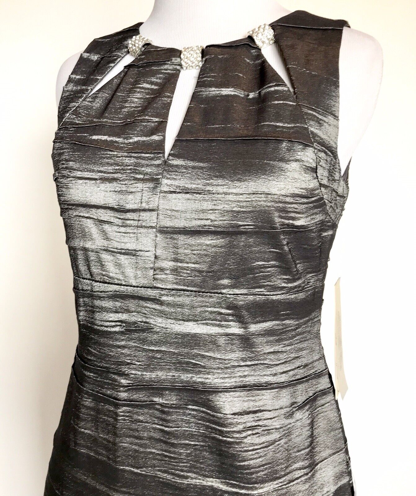 Adrianna Papell Cutout Diamanté Silver Dress NWT Size 2P Retail $148 Price $79