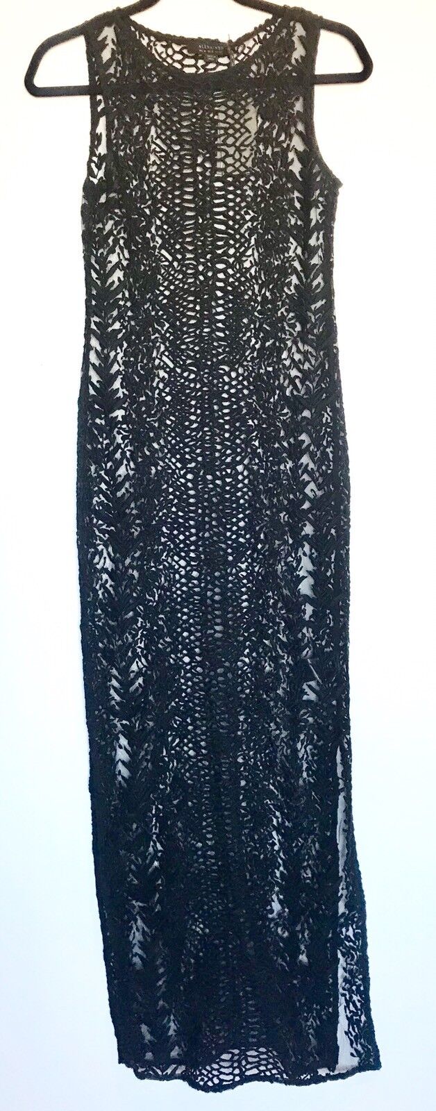 AllSaints Cariad Embroidered Black Maxi Dress Retail $450 Price $89 NWT Size 0