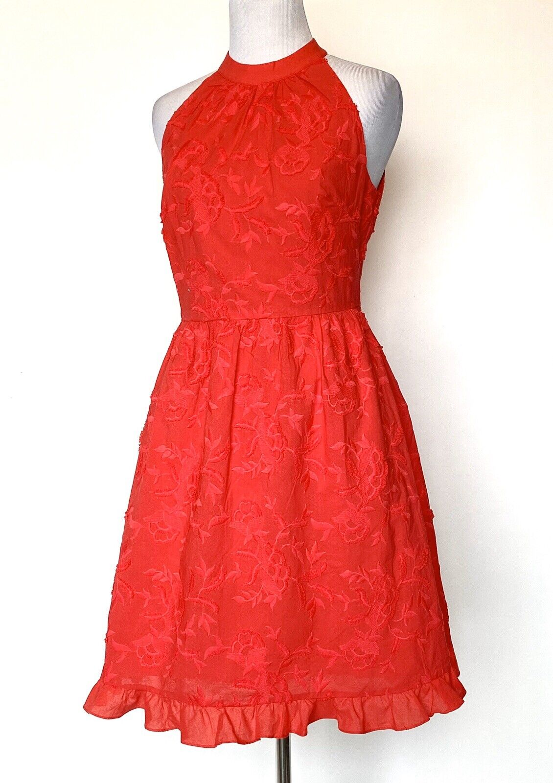 Ted Baker Halterneck Frill Embroidered Dress 1 (US 0-2)Retail $349 Price $115
