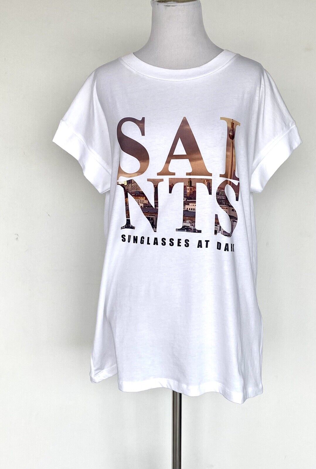 AllSaints City Imogen Boy Tee NWT Price $50 Size XS/S Roll Sleeve White