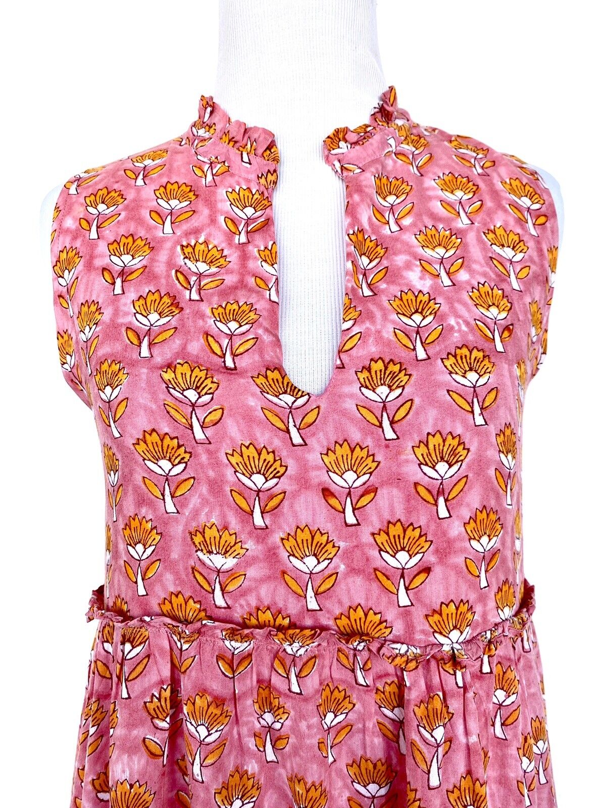 J Marie Elena ruffle tier dress size S Retail $140 Price $70 pink orange