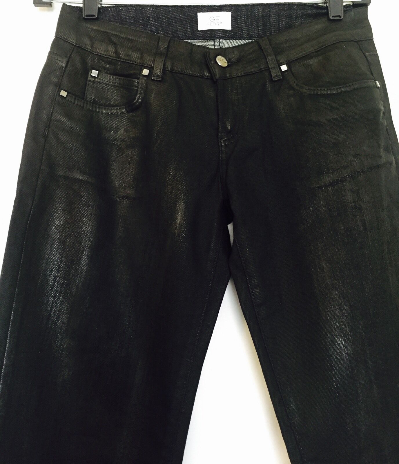 Gianfranco Ferre Black Jean Slight Wet Look. Retail 223 Euro $249 Price $48 NWT