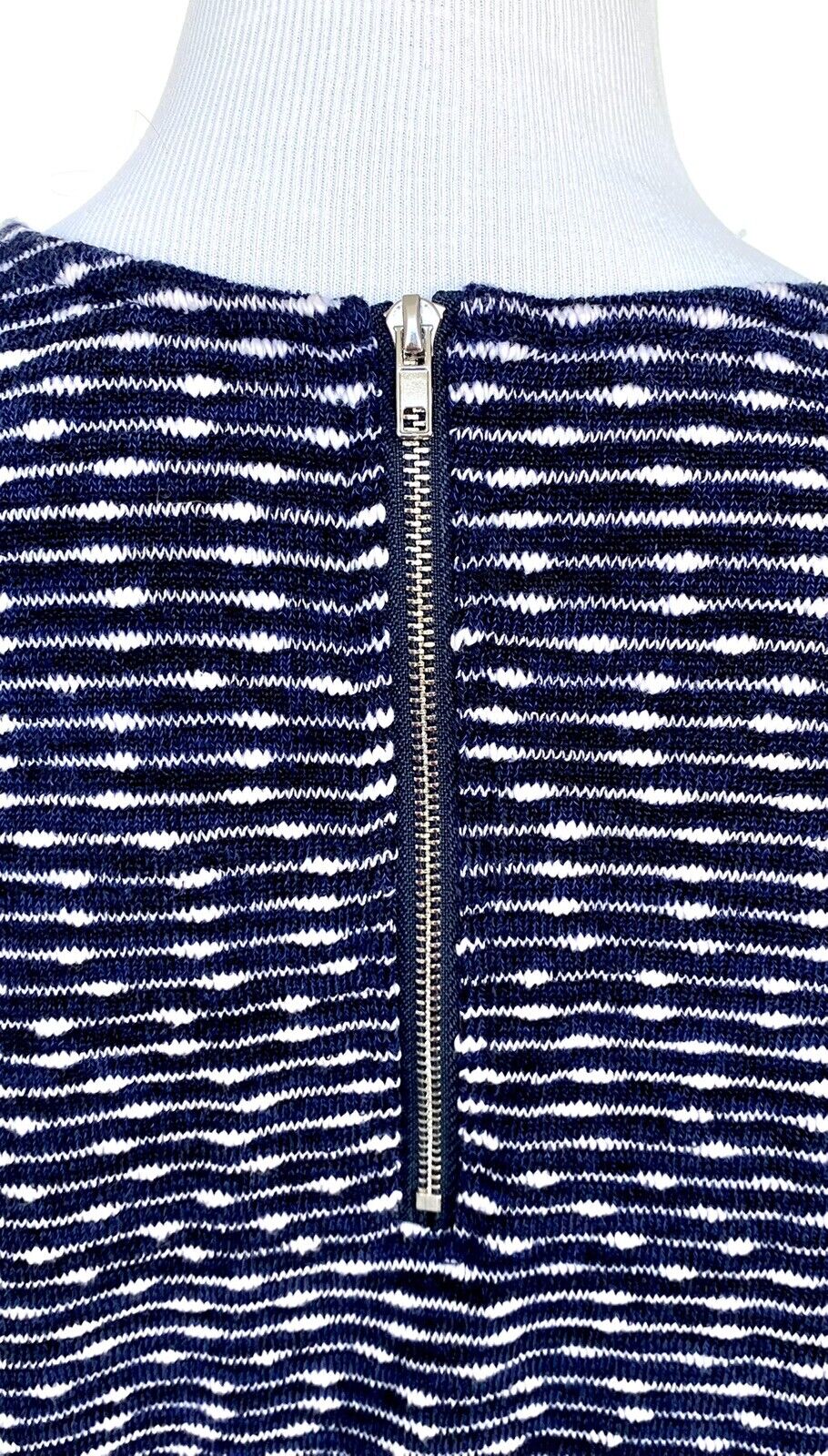 Emelia Navy white raw fringe hem Short sleeve knit top Price $38 XS NWT