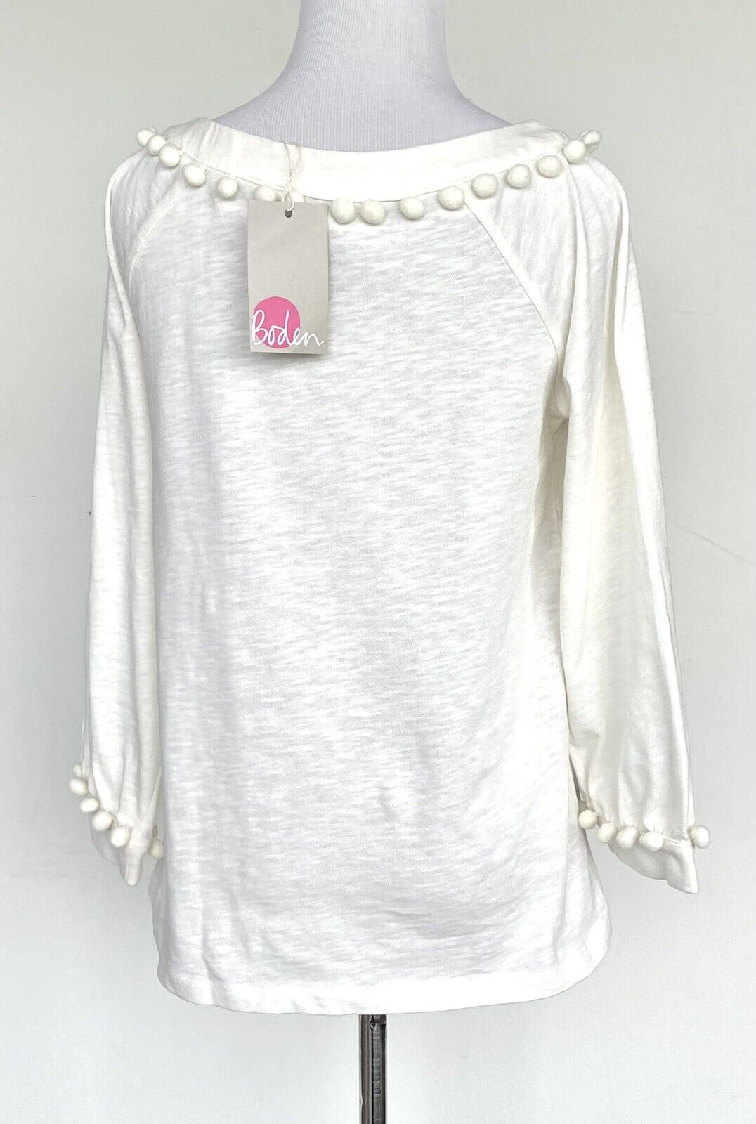 Boden Ivory PomPom Edge Rosemary Jersey Top Retail $70 Price $48 NWT Size 2
