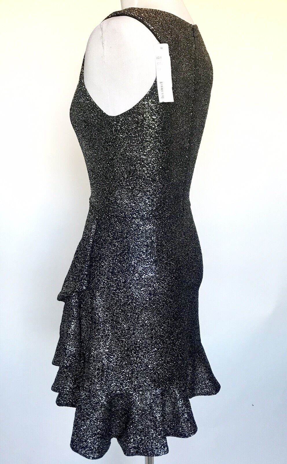 Aqua NWT Dress Metallic Silver & Black Stretch Dress XS/ S Retail $88 Price $42