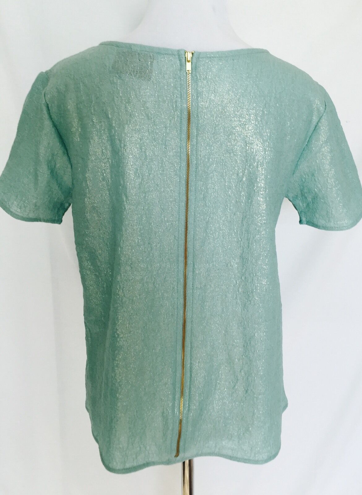 TAVI Pale Green Aqua And Gold Sparkle Top. Zip Detail Size S $28