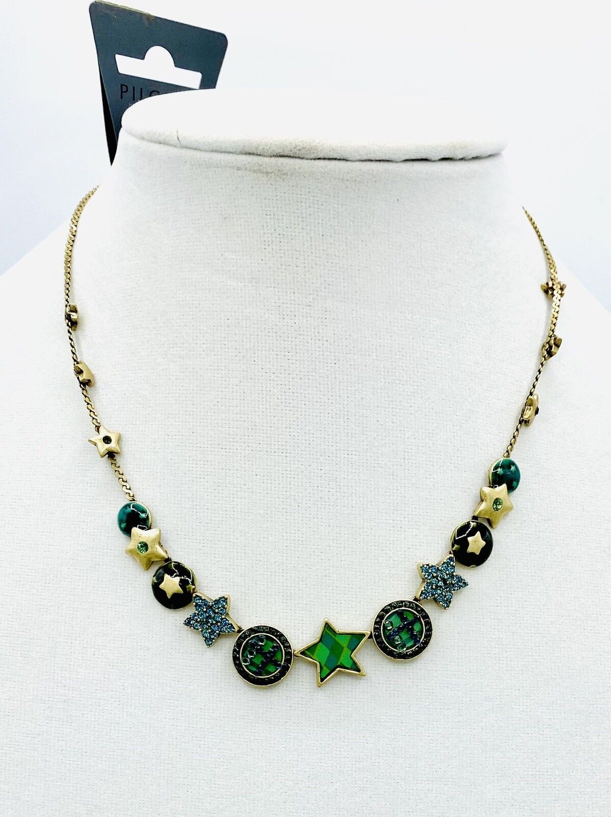 Pilgrim Swarovski Crystal Necklace Green & Blue 14ct Gold Plated Price $19
