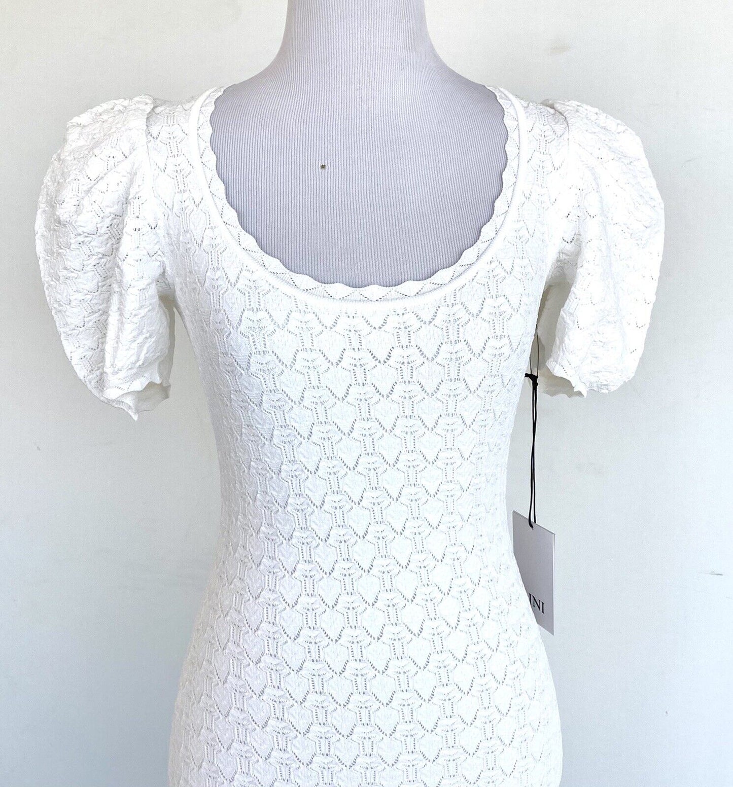Lini white stretch dress puff sleeve retails $288 price $115 M